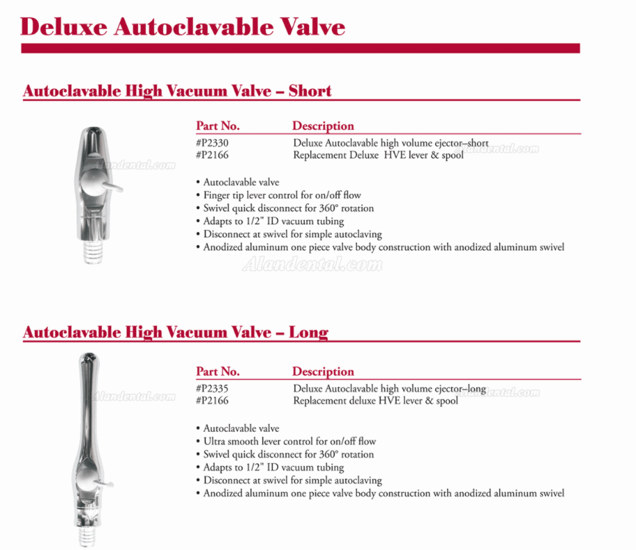 TPC Deluxe Autoclavable High Vacuum Valve Short Long Autoclavable Saliva Eieetor Valve